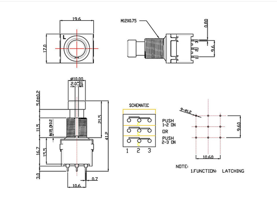 PCB κιθάρων διακοπτών 2A 250VAC ποδιών κιθάρων 17mm 12mm περιστροφικό